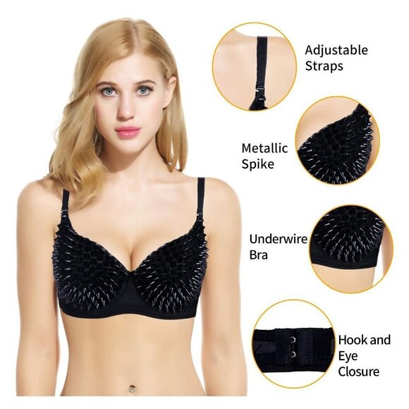 FASHION Metallic Spike Punk Goth Bra Clubwear - Black - Picture 3 of 3